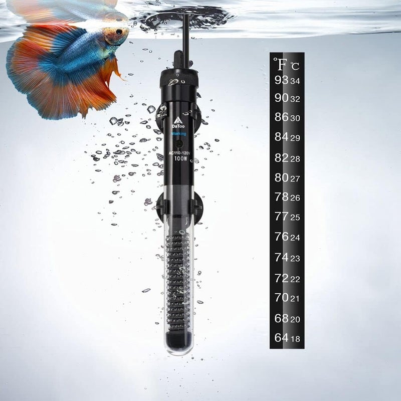 DATOO Aquarium Heater Adjustable 100W Submersible Fish Tank Heater with Electronic Chip Thermostat Suitable for Marine Saltwater and Freshwater - Image 1